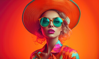 Stunning portrait of a trendy fashion supermodel with vibrant fashion - 768269793