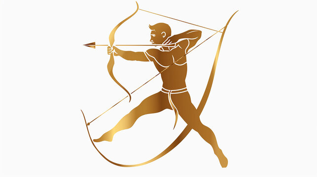 
pictograma de ouro simples como sinal olímpico de um arqueiro isolado de fundo branco