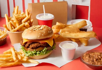 fast food burger drink set