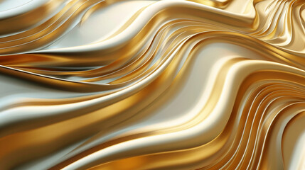 Golden metallic waves - abstract background, horizontal banner