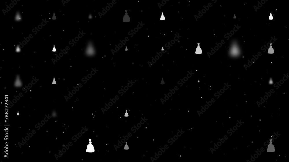 Poster template animation of evenly spaced princess symbols of different sizes and opacity. animation of tr