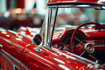 Close-up of a red vintage car
