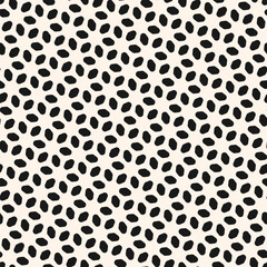 Monochrome vector floral minimalist seamless pattern. Black and white abstract geometric background with simple flower silhouettes, petals, leaves, diagonal mesh, grid. Minimal texture. Repeat design