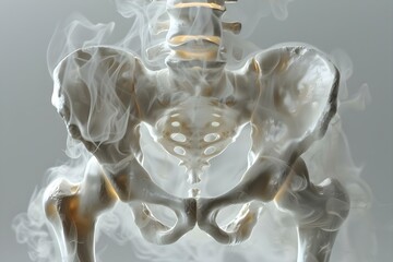 Visual Representation of Inflamed Human Hip Joint Bones Depicting Arthritis and Rheumatism. Concept Medical Illustration, Arthritis, Rheumatism, Hip Joint, Inflammation - obrazy, fototapety, plakaty