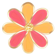 Flor de primavera hecha con técnica de óleo digital. Delineada con hoja de oro líquida, metálica y brillante. Sus pétalos son amarillos y color de rosa intenso.