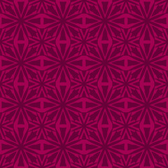 Vector ornamental geometric seamless pattern. Geometrical floral abstract background in maroon color. Simple ornament with flower silhouettes, lattice. Subtle texture. Repeated decorative geo design