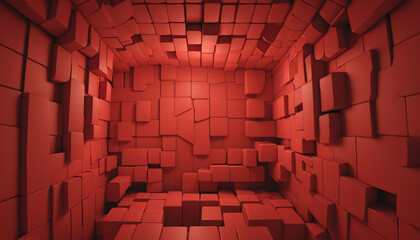 Abstract 3d render, red geometric composition design - obrazy, fototapety, plakaty