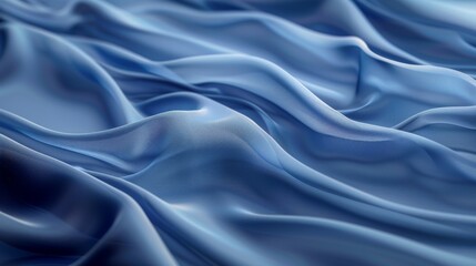 Flowing blue satin fabric with elegant ripples. Close-up of smooth textured satin in motion. Soft movement captured in a blue satin fabric texture - obrazy, fototapety, plakaty
