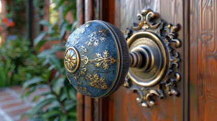 Vintage doorknob on a wooden door. Antique door handle on a wooden surface. Concept of historical elegance, classic aesthetics, old-world charm, and enduring style. - obrazy, fototapety, plakaty