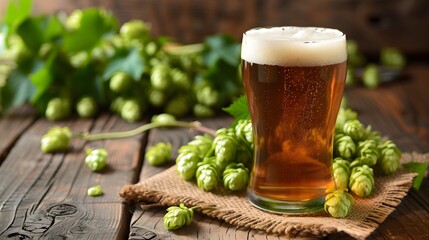 Pint of Beer with Hop Plant 
