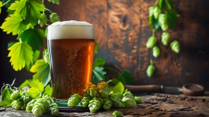 Pint of Beer with Hop Plant 