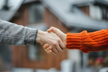 Celebrating a Successful Real Estate Deal with a Handshake. Concept Real Estate Deal, Handshake Celebration, Successful Partnership, Business Agreement, Agreement Ceremony - obrazy, fototapety, plakaty