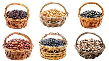 Fototapeta na wymiar Collection of beans basket isolated on white background 