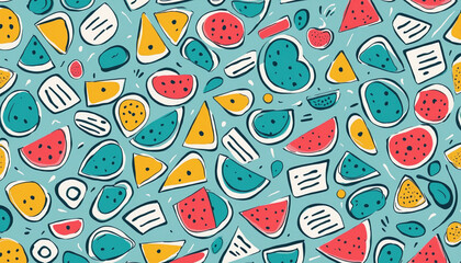 Fun line doodle shape seamless pattern. Creative minimalist style art background for children or trendy design with basic shapes. Simple childish scribble backdrop.