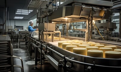 Modern cheese factory, capturing the industrial side of food processing