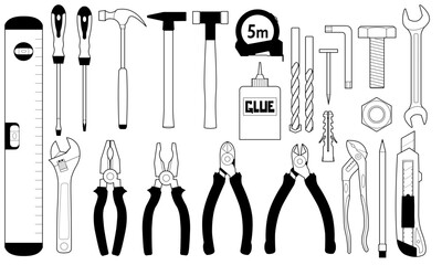 set of silhouettes of tools