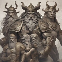 A series of illustrations inspired by ancient mythology, featuring gods, heroes, and mythical beasts1