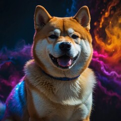 A photo of an amazingly cute, funny and charming Shiba Inu dog on a beautiful background.Generative AI