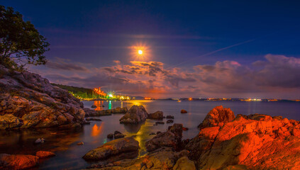 picturesque croatian view, scenic rocky coast, Rijeka resort, Kosterena beach, Istria, Europe -...