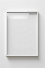Generative AI illustration of Blank white wall with empty wooden frame,wide mockup