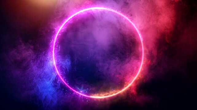 Blue Pink circle scene with smoke as an element, animated virtual repeating seamless 4k	
