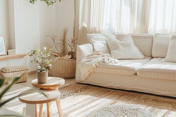 white sofa with natural accents