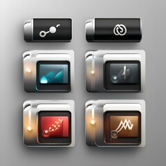 A set of icon designs for a mobile app, featuring modern and sleek symbols for app functions1