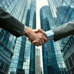 Handshaking of business people in office as concept of teamwork and partnership. Generative AI - 768282775