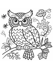 owl on a branch coloring page for children