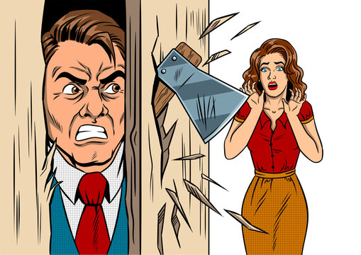 Man breaking in the door comic book style PNG illustration with transparent background