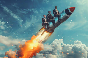 Business people fly high with a rocket. concept of success and startup. Generative AI