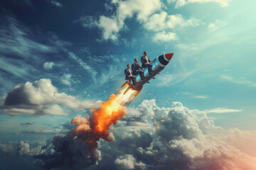 Business people fly high with a rocket. concept of success and startup. Generative AI