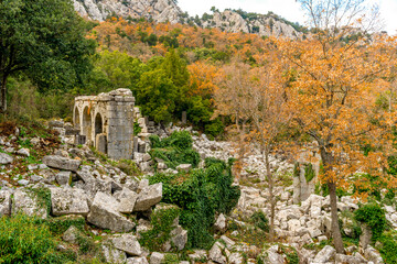 Termessos ancient city the amphitheatre. Termessos is one of Antalya -Turkey's most outstanding archaeological sites. Despite the long siege, Alexander the Great could not capture the ancient city.