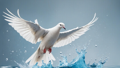 Blue dove with water splash isolated on white background - obrazy, fototapety, plakaty