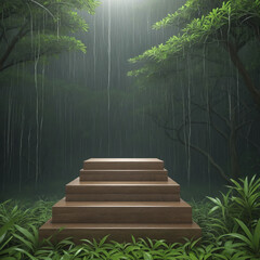empty pedestal in a dense monsoon forest