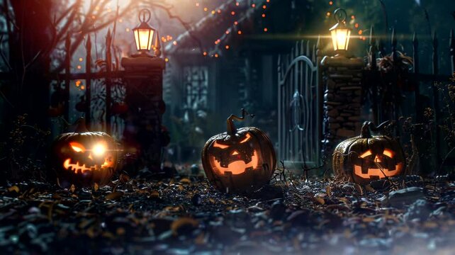Halloween scene with a horror atmosphere, animated virtual repeating seamless 4k	
