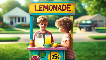 Young Entrepreneurs Offer Refreshing Lemonade on Sunny Day