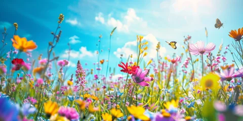 Rolgordijnen Happy sunny wildflower Bloom meadow field background created with Generative AI Technology © Generative Plants