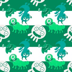 Cartoon monsters seamless emoticons aliens pattern for kids clothes print and wrapping paper and fabrics