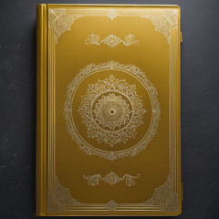 Holy Quran in gold yellow cover on transparent isolated background