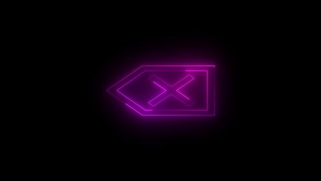 Neon glowing pink color backspace icon animation black background