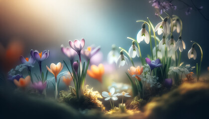 Spring Awakening in a Radiant Flower Field at Dawn