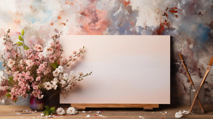 Naklejka na ściany i meble Empty canvas with flowers
