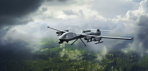 Fototapeta na wymiar Unmanned military drone on patrol air territory