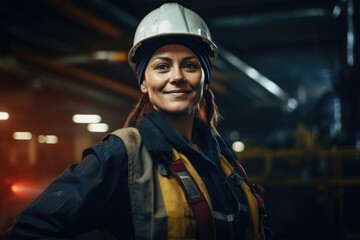 Portrait of a middle aged female worker on a oil platform