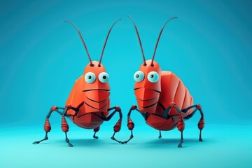 Two friendly cartoon ant characters shaking hands on a blue background.