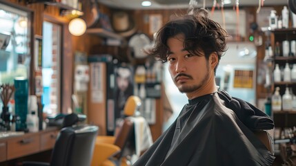 理髪店で散髪する男性