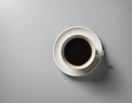 Top view of grey mug with hot black coffee, perfect for retouch design