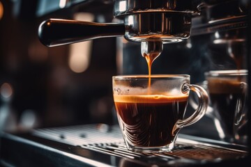 Close up of a espresso coffee in a cafe