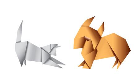 dog logo, cat logo, origami, origami dog and cat, vector origami